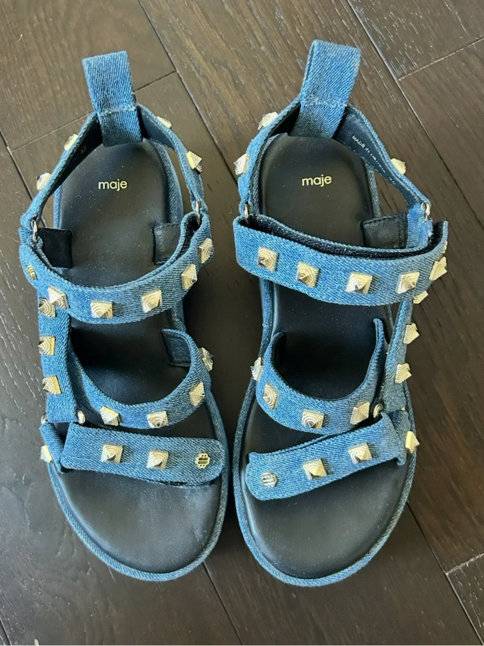 MAJE Denim Platform Stud Sandals, 36
